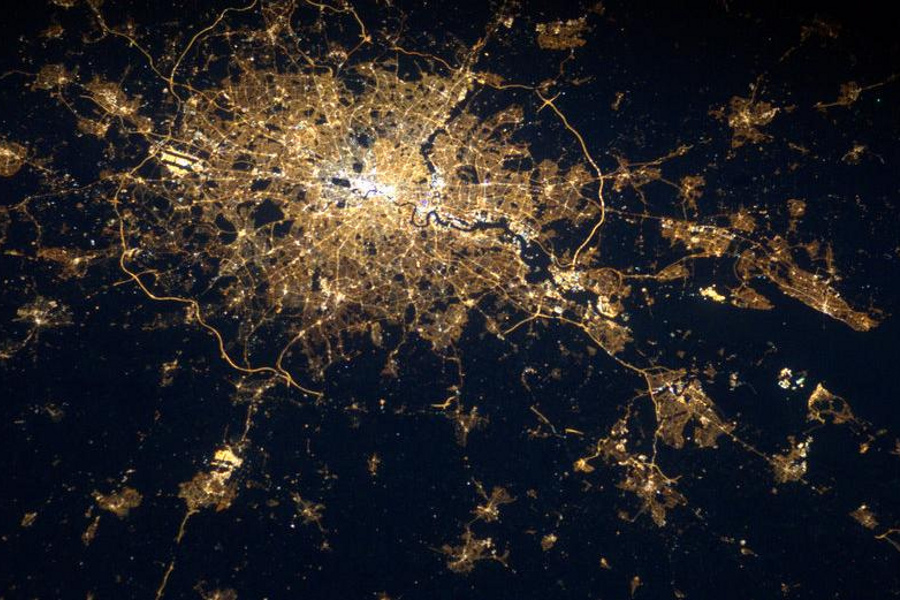 London by night from the international space station ISS, United Kingdom