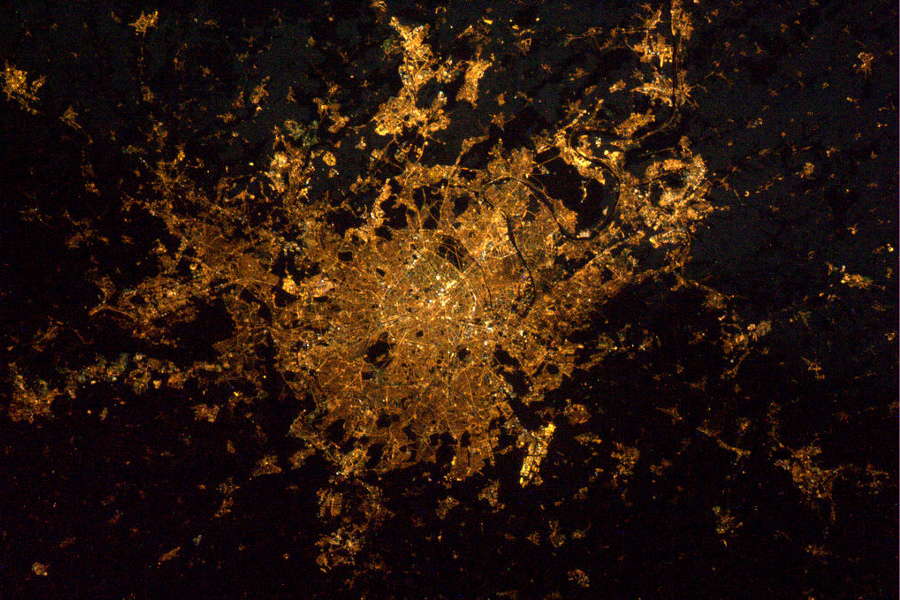 Paris at Night from the international space station ISS, France