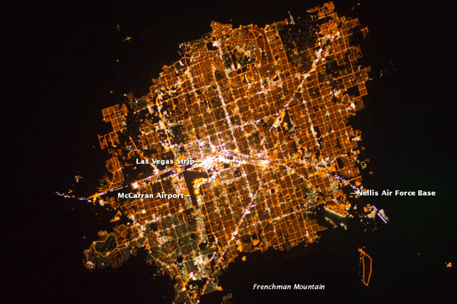 Las Vegas at Night from the international space station ISS, USA 