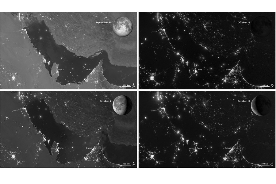 Moon Phases Over the Persian Gulf from the Suomi NPP Satellite Visible Infrared Imaging Radiometer Suite (VIIRS)