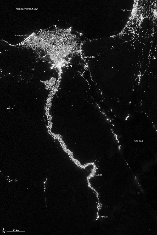 Nile at Night from the Suomi NPP Satellite Visible Infrared Imaging Radiometer Suite (VIIRS)